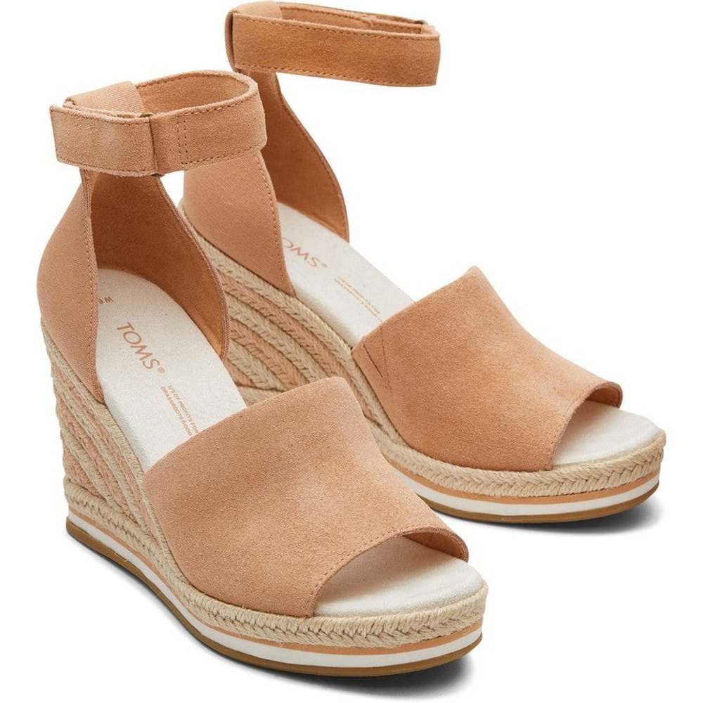 Toms Marisol Suede/Canvas Espadrille Wedge Sandals Sandy Beige Size 9 - NWOT